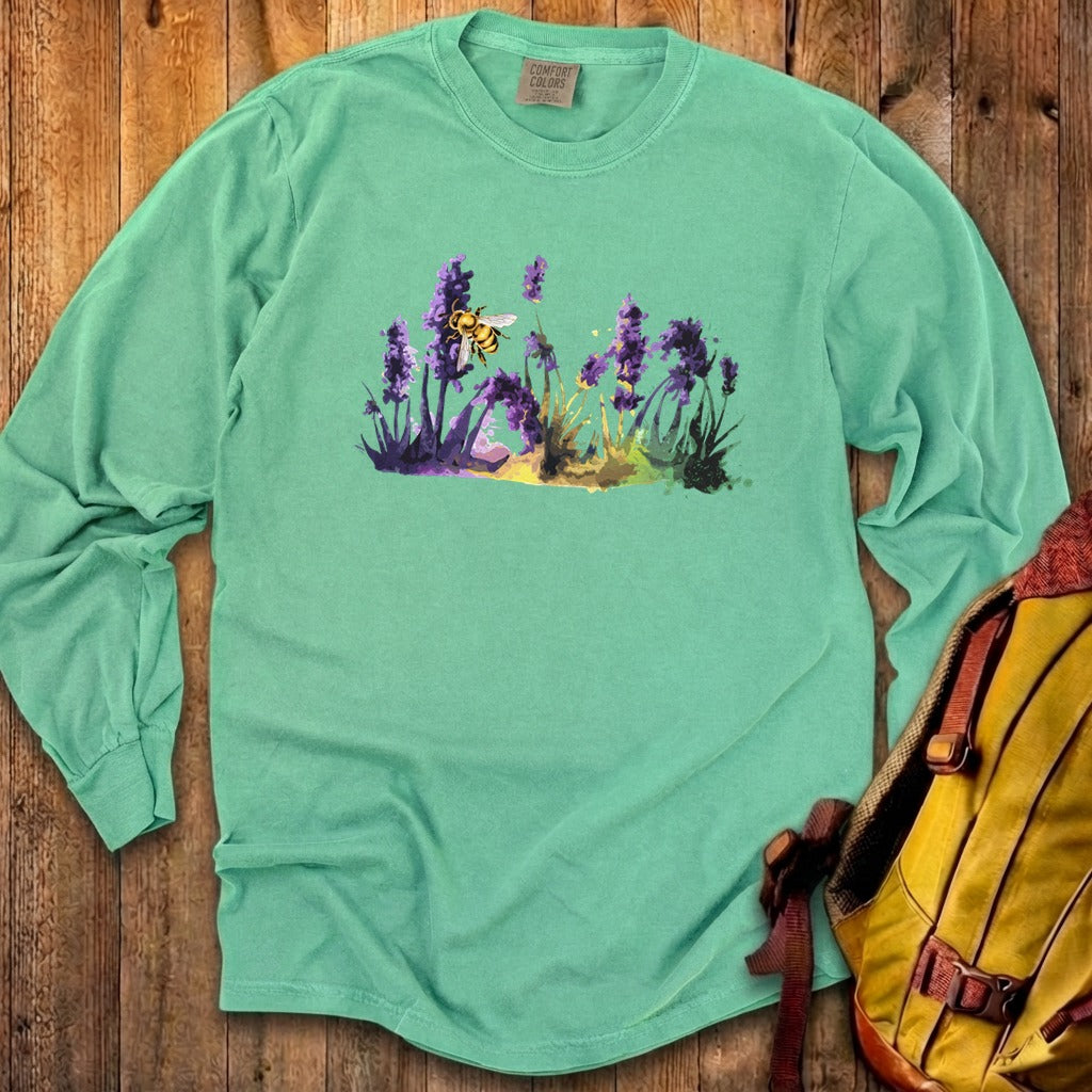 Watercolor Bee in a Meadow Cotton Long Sleeve
