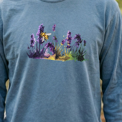 Watercolor Bee in a Meadow Cotton Long Sleeve