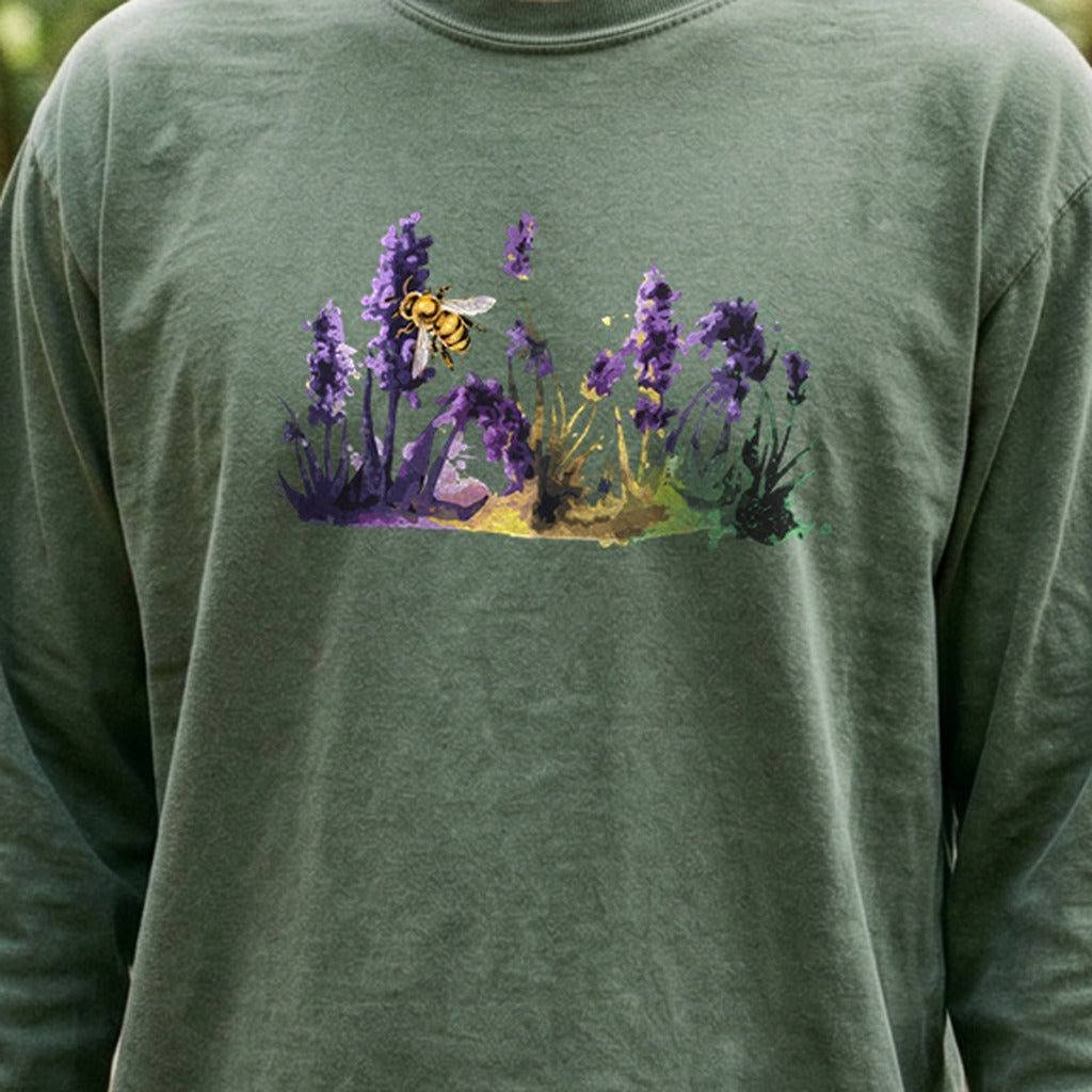 Watercolor Bee in a Meadow Cotton Long Sleeve