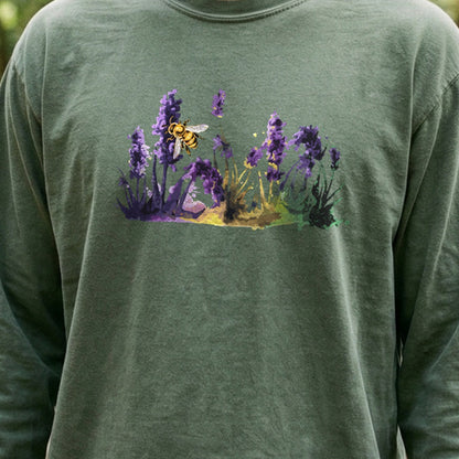 Watercolor Bee in a Meadow Cotton Long Sleeve