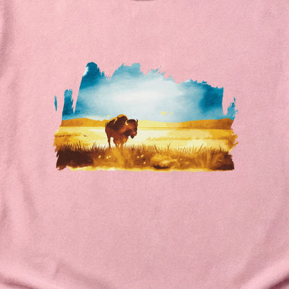 Watercolor Bison Prairie Cotton T-Shirt