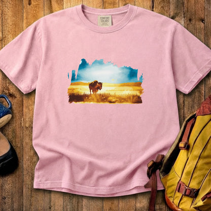 Watercolor Bison Prairie Cotton T-Shirt