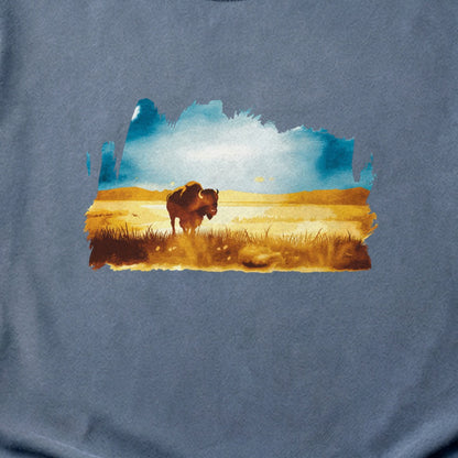 Watercolor Bison Prairie Cotton T-Shirt
