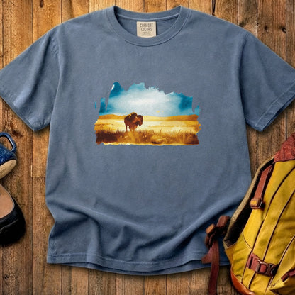 Watercolor Bison Prairie Cotton T-Shirt