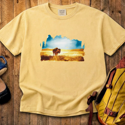 Watercolor Bison Prairie Cotton T-Shirt