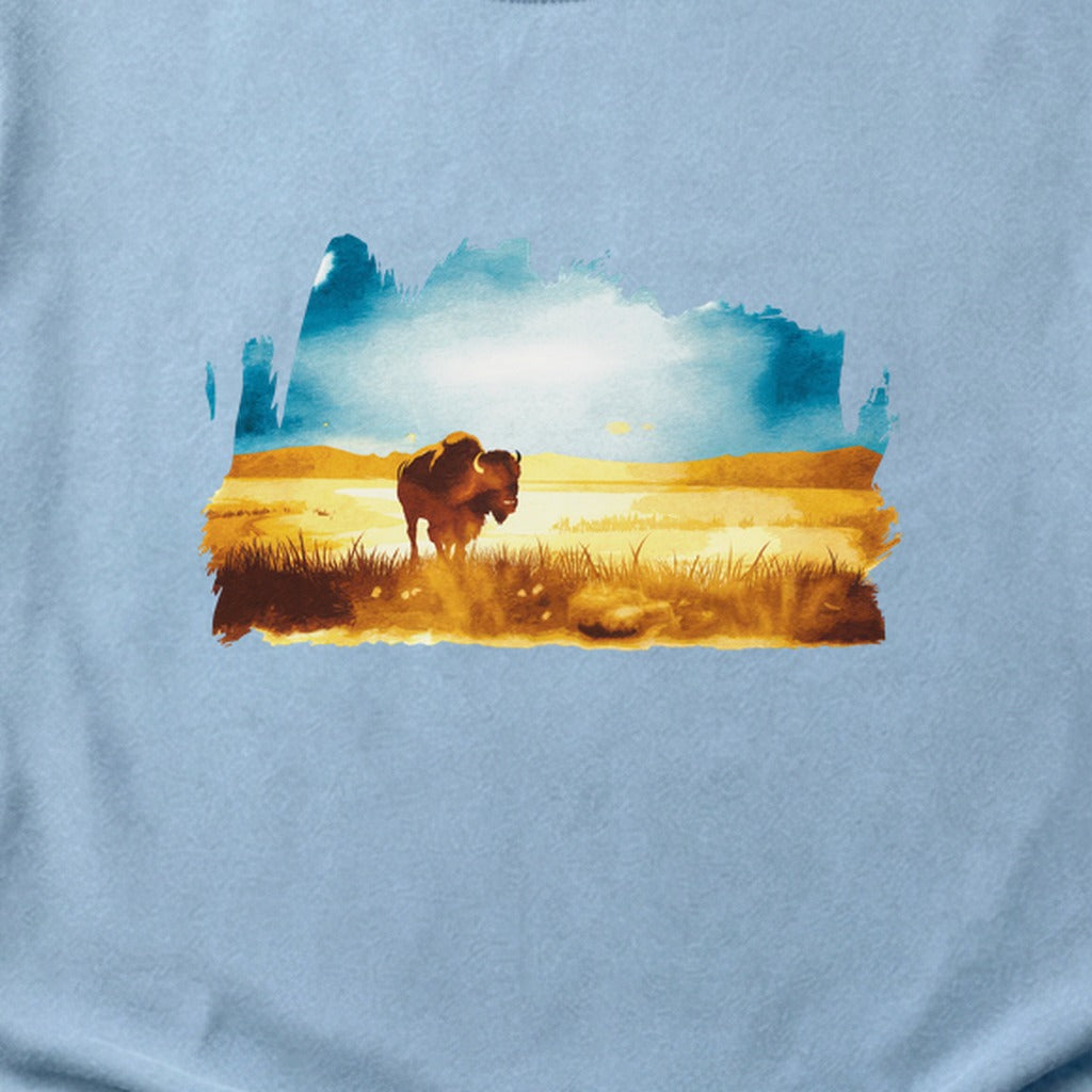 Watercolor Bison Prairie Cotton T-Shirt