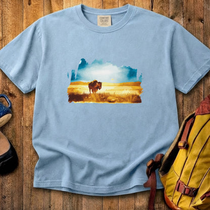 Watercolor Bison Prairie Cotton T-Shirt