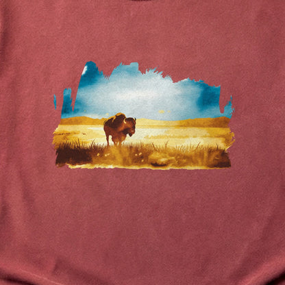 Watercolor Bison Prairie Cotton T-Shirt