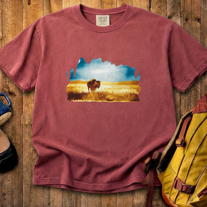 Watercolor Bison Prairie Cotton T-Shirt