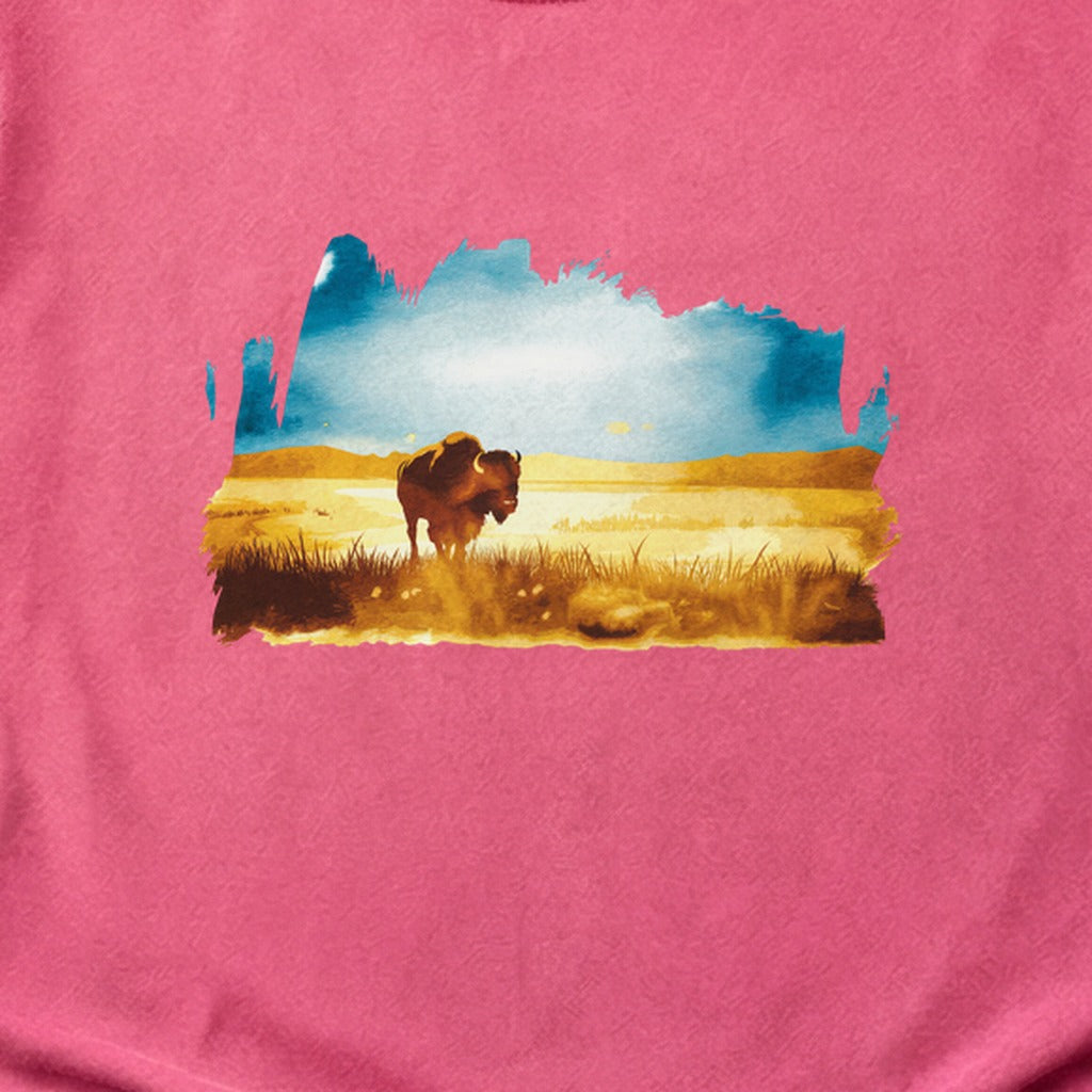 Watercolor Bison Prairie Cotton T-Shirt