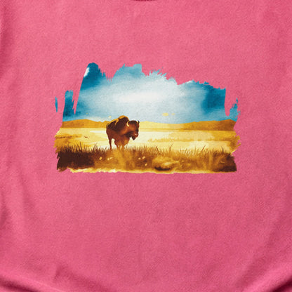 Watercolor Bison Prairie Cotton T-Shirt