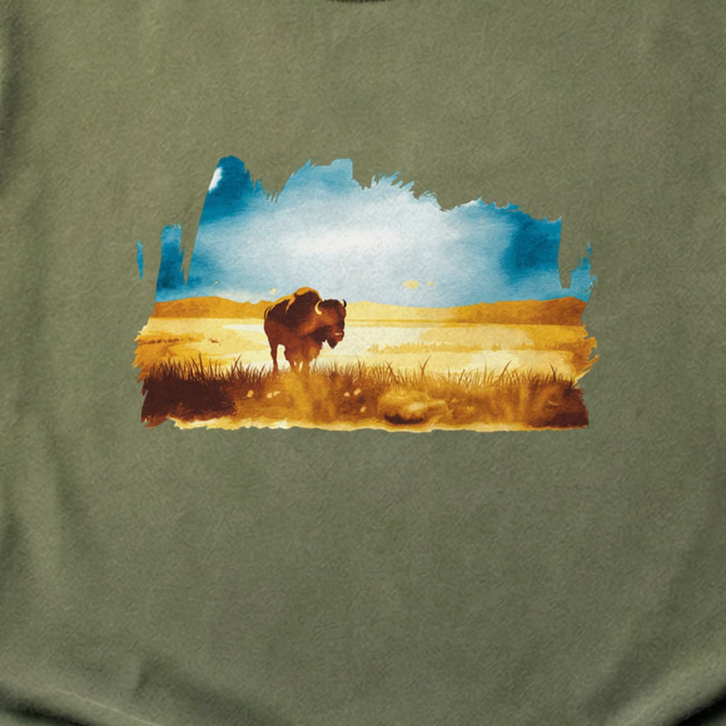Watercolor Bison Prairie Cotton T-Shirt