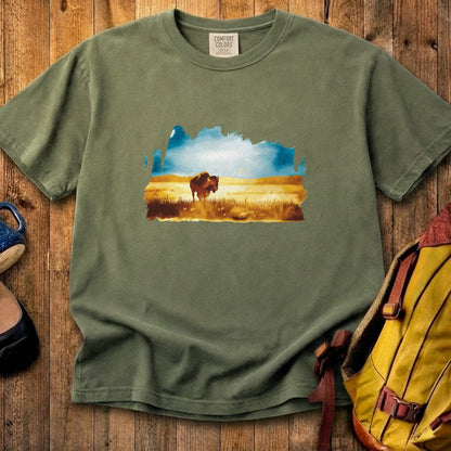 Watercolor Bison Prairie Cotton T-Shirt