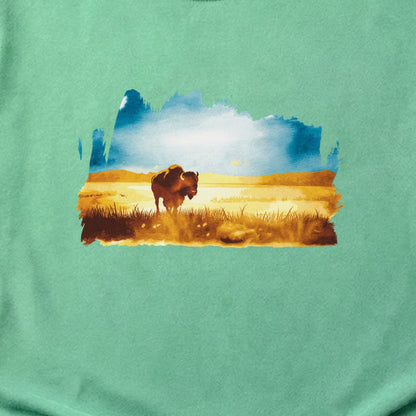 Watercolor Bison Prairie Cotton T-Shirt