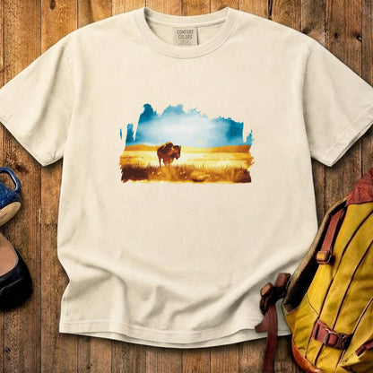 Watercolor Bison Prairie Cotton T-Shirt