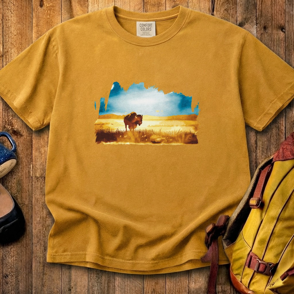 Watercolor Bison Prairie Cotton T-Shirt