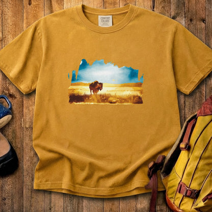 Watercolor Bison Prairie Cotton T-Shirt