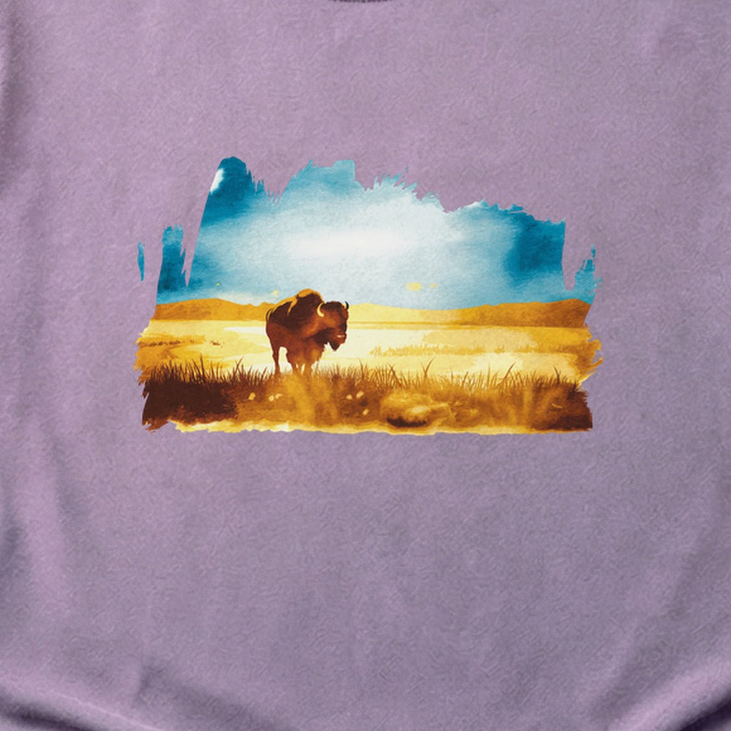 Watercolor Bison Prairie Cotton T-Shirt