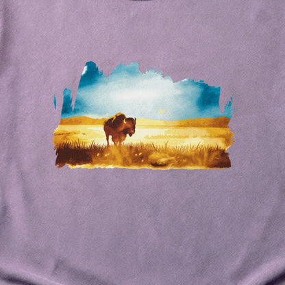 Watercolor Bison Prairie Cotton T-Shirt