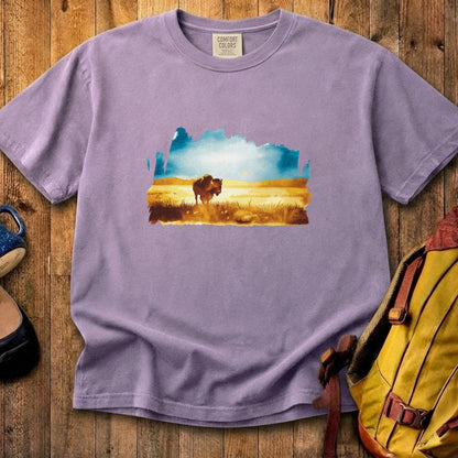 Watercolor Bison Prairie Cotton T-Shirt