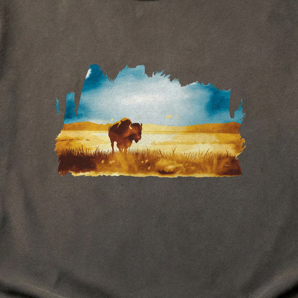 Watercolor Bison Prairie Cotton T-Shirt