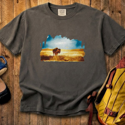 Watercolor Bison Prairie Cotton T-Shirt