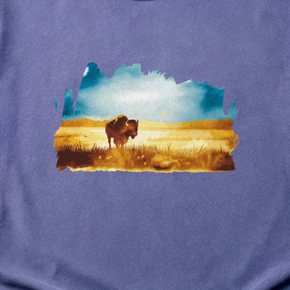 Watercolor Bison Prairie Cotton T-Shirt