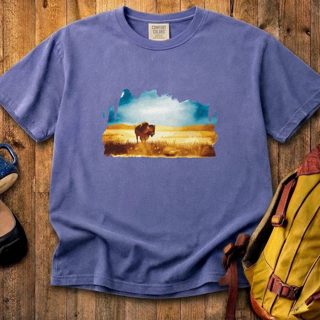 Watercolor Bison Prairie Cotton T-Shirt