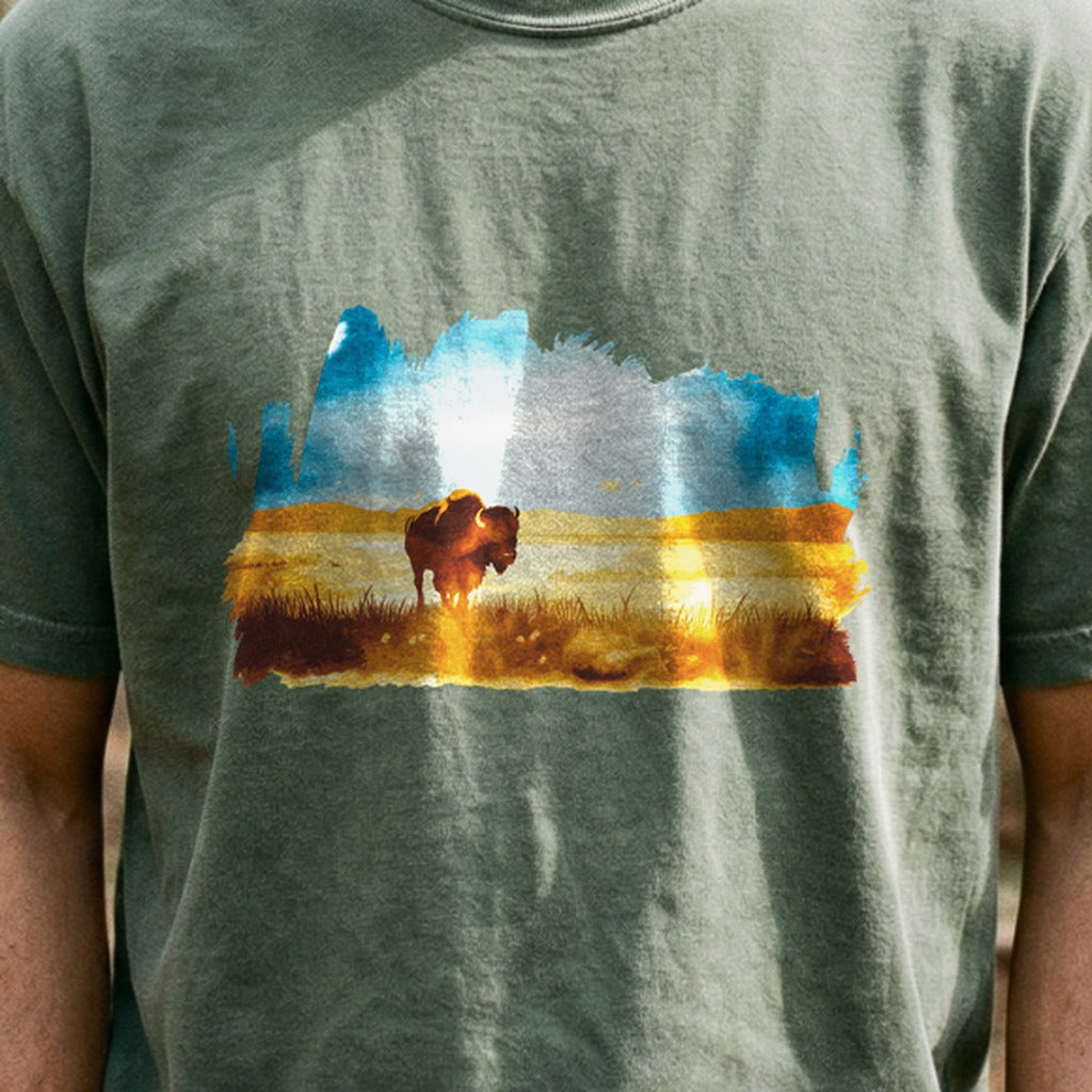 Watercolor Bison Prairie Cotton T-Shirt