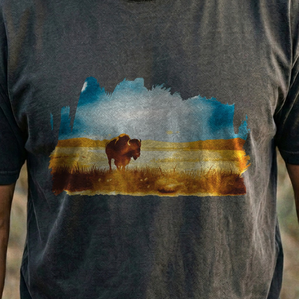 Watercolor Bison Prairie Cotton T-Shirt