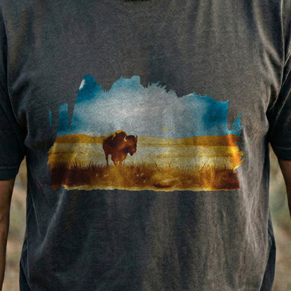 Watercolor Bison Prairie Cotton T-Shirt