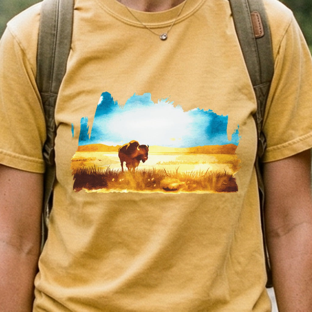Watercolor Bison Prairie Cotton T-Shirt