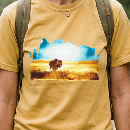 Watercolor Bison Prairie Cotton T-Shirt