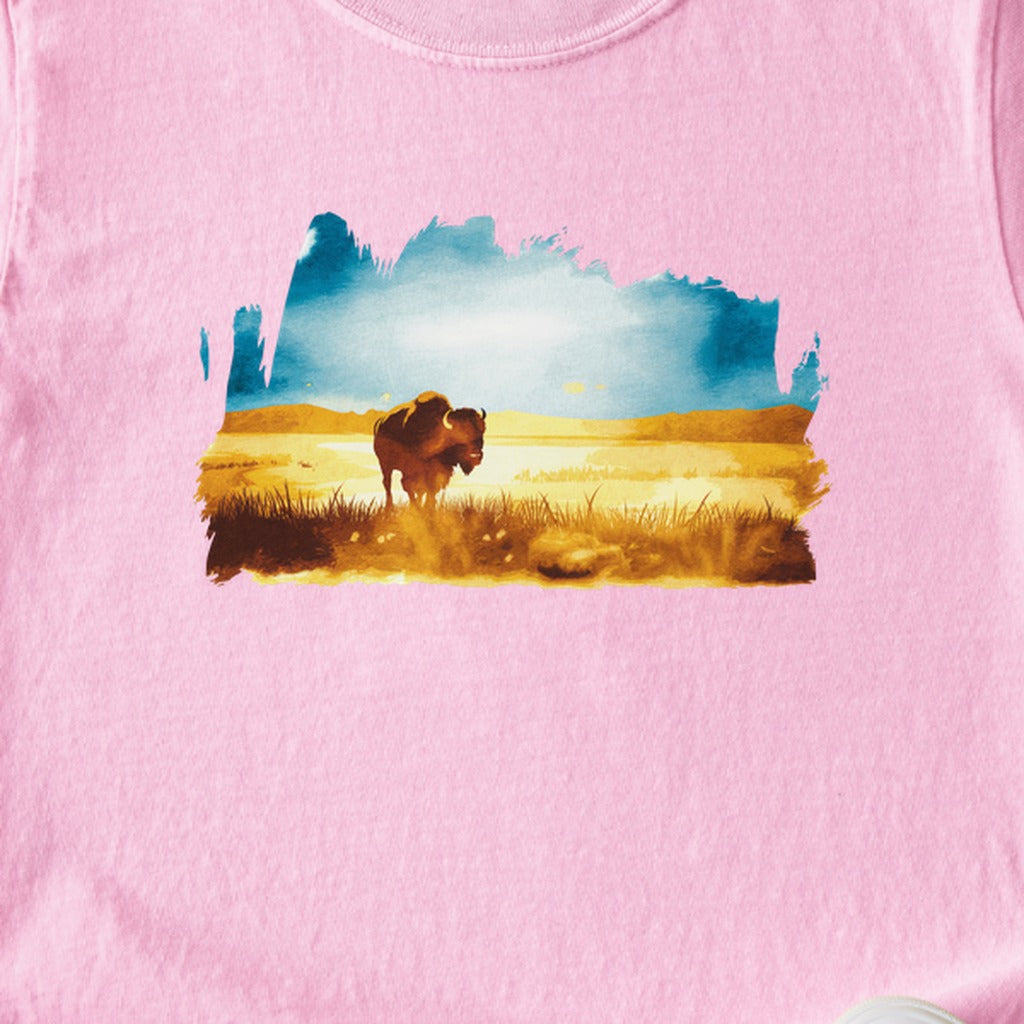 Watercolor Bison Prairie Kids Cotton T-Shirt