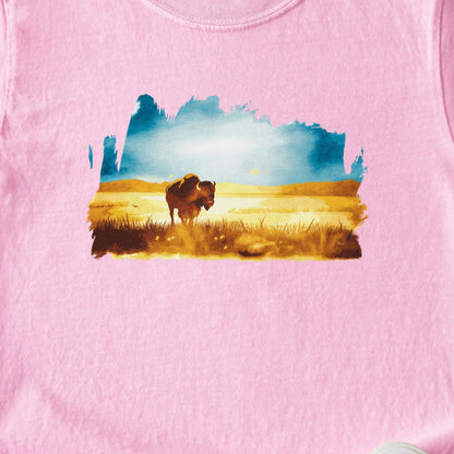 Watercolor Bison Prairie Kids Cotton T-Shirt