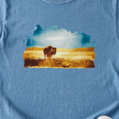 Watercolor Bison Prairie Kids Cotton T-Shirt