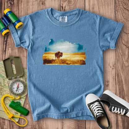 Watercolor Bison Prairie Kids Cotton T-Shirt