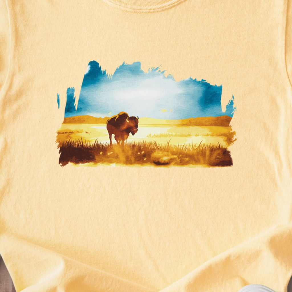 Watercolor Bison Prairie Kids Cotton T-Shirt
