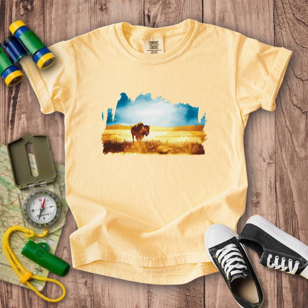 Watercolor Bison Prairie Kids Cotton T-Shirt