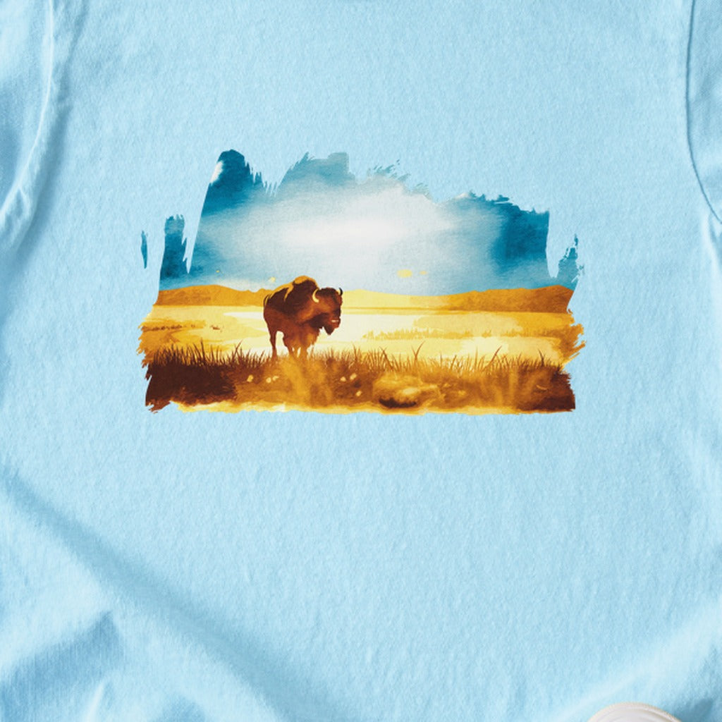 Watercolor Bison Prairie Kids Cotton T-Shirt