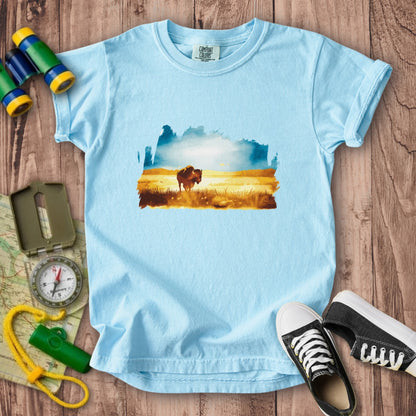 Watercolor Bison Prairie Kids Cotton T-Shirt