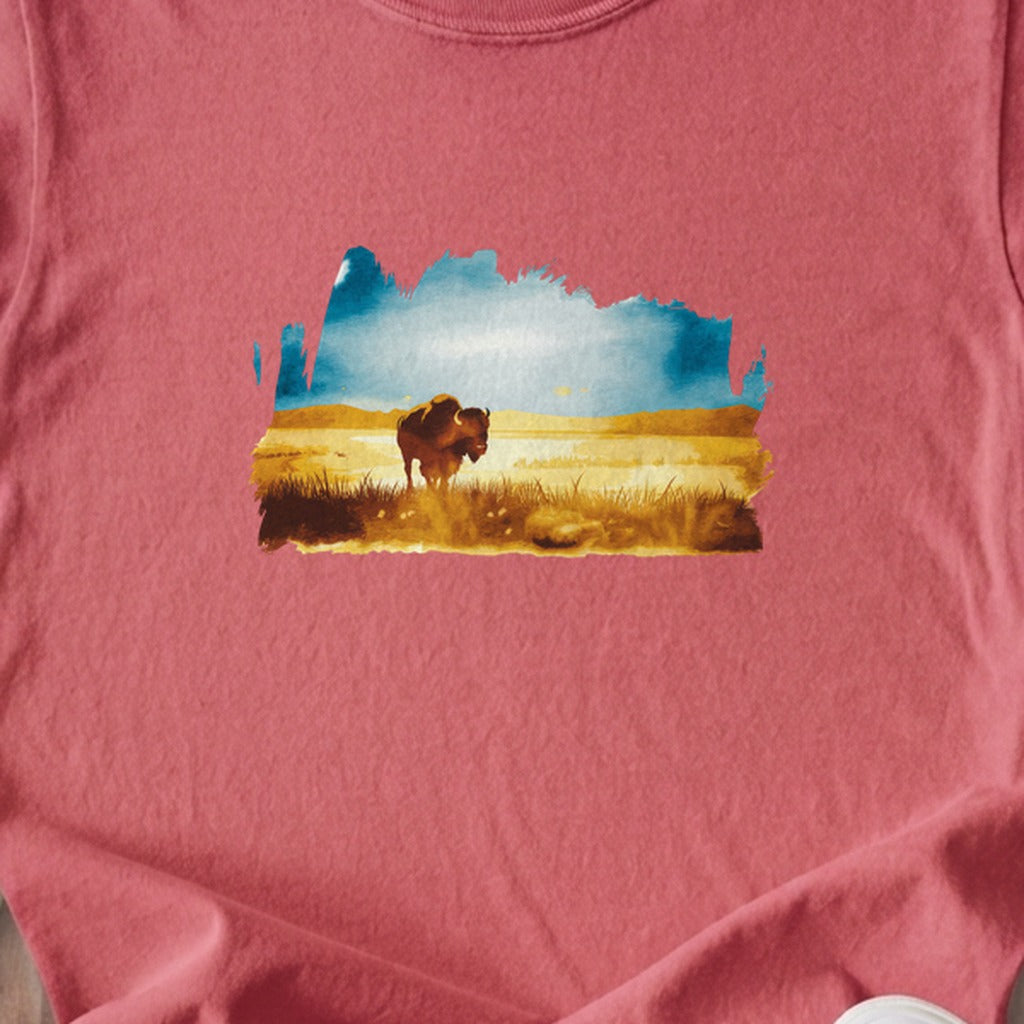 Watercolor Bison Prairie Kids Cotton T-Shirt