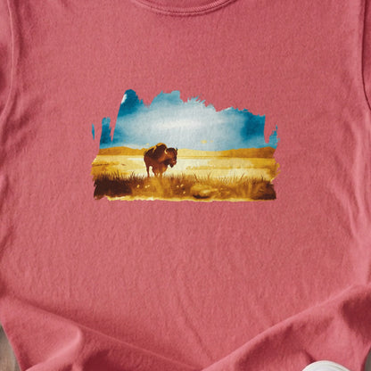 Watercolor Bison Prairie Kids Cotton T-Shirt