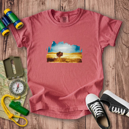 Watercolor Bison Prairie Kids Cotton T-Shirt