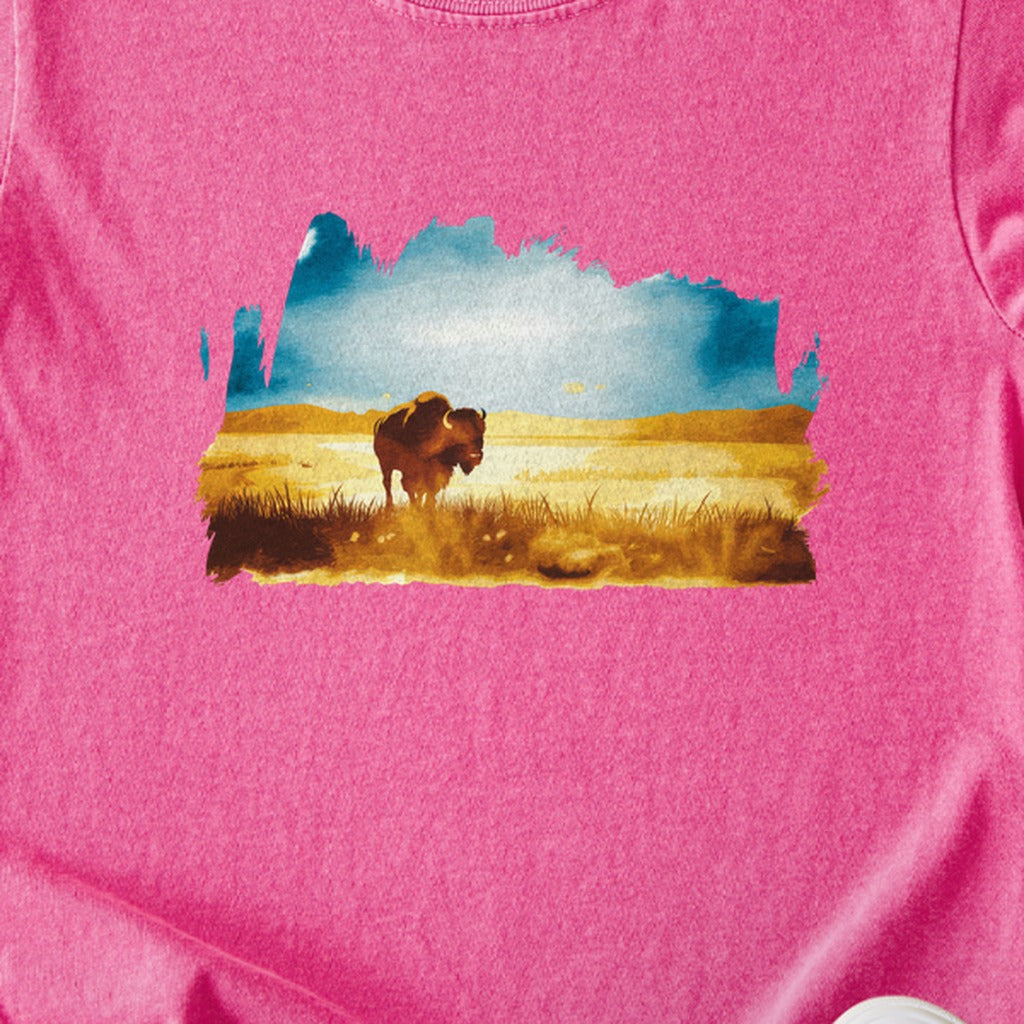 Watercolor Bison Prairie Kids Cotton T-Shirt