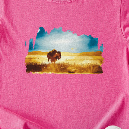Watercolor Bison Prairie Kids Cotton T-Shirt