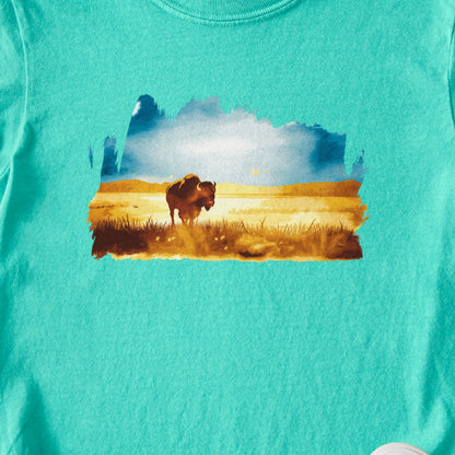 Watercolor Bison Prairie Kids Cotton T-Shirt