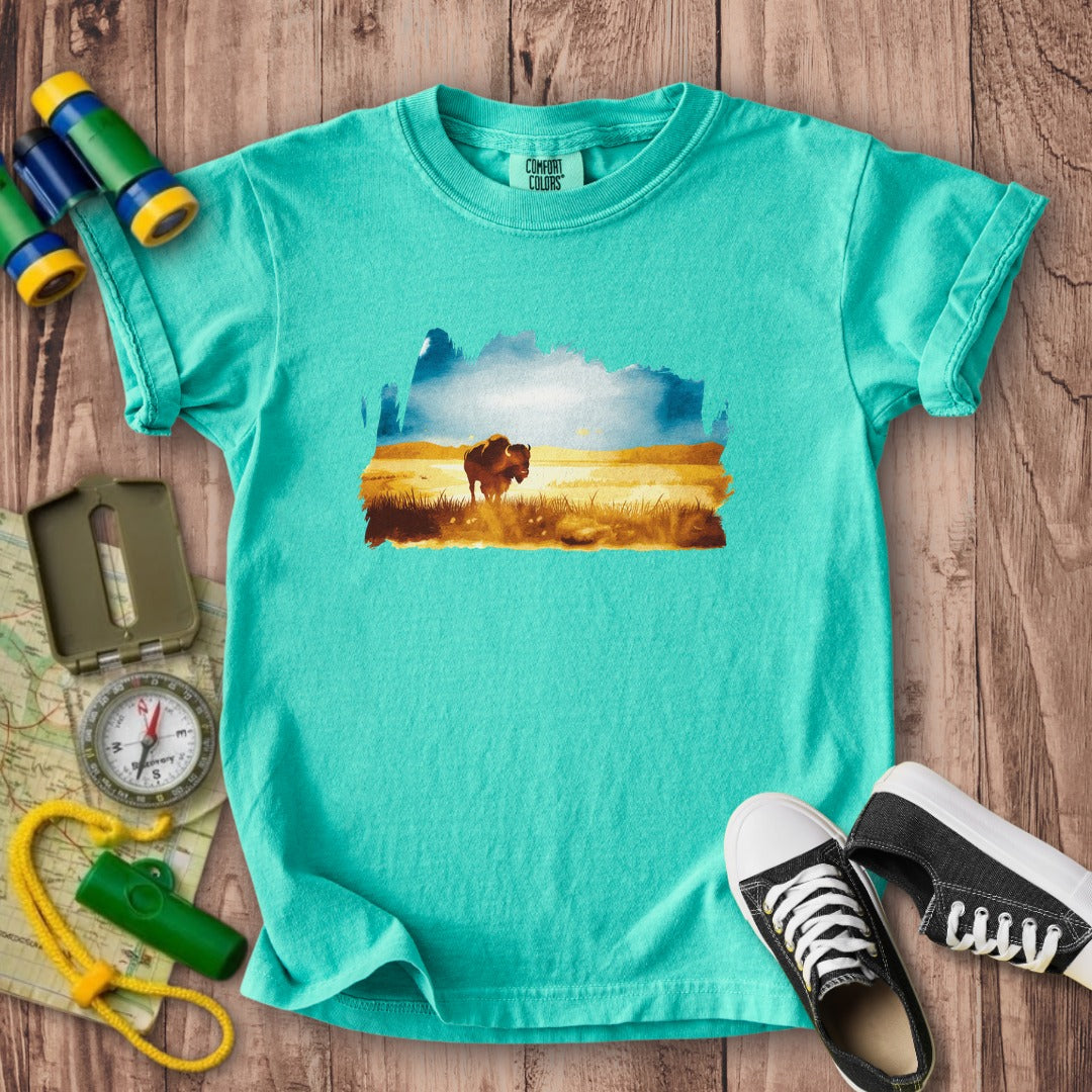Watercolor Bison Prairie Kids Cotton T-Shirt