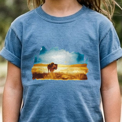Watercolor Bison Prairie Kids Cotton T-Shirt