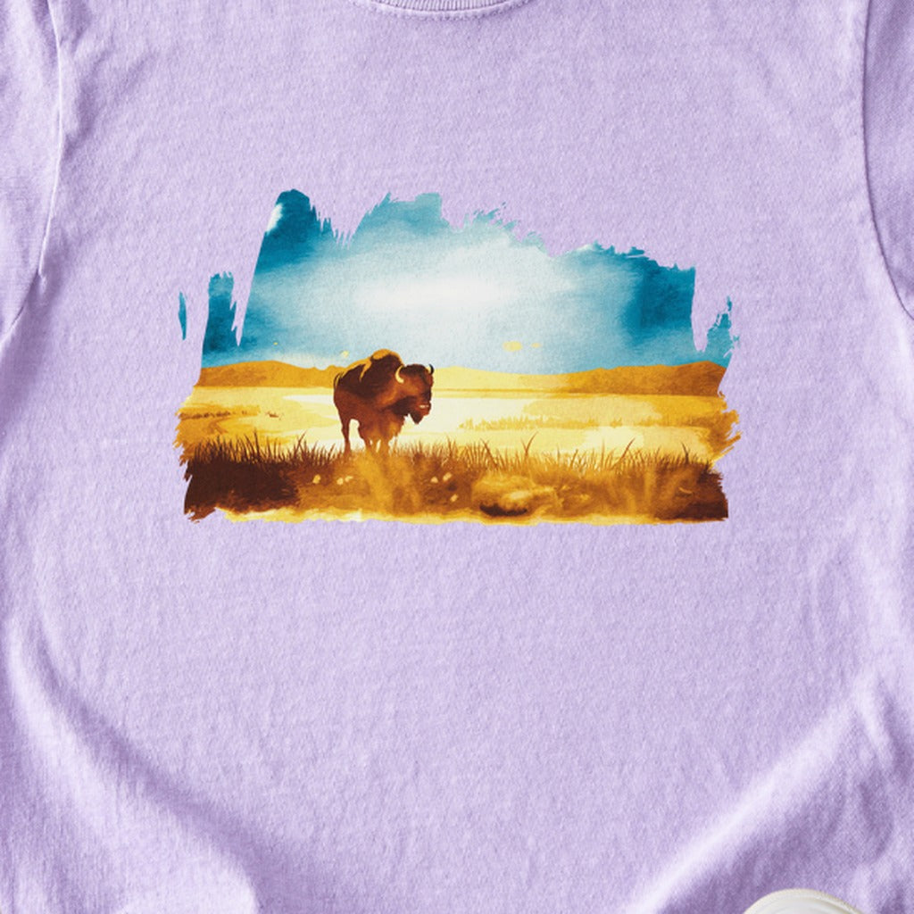 Watercolor Bison Prairie Kids Cotton T-Shirt